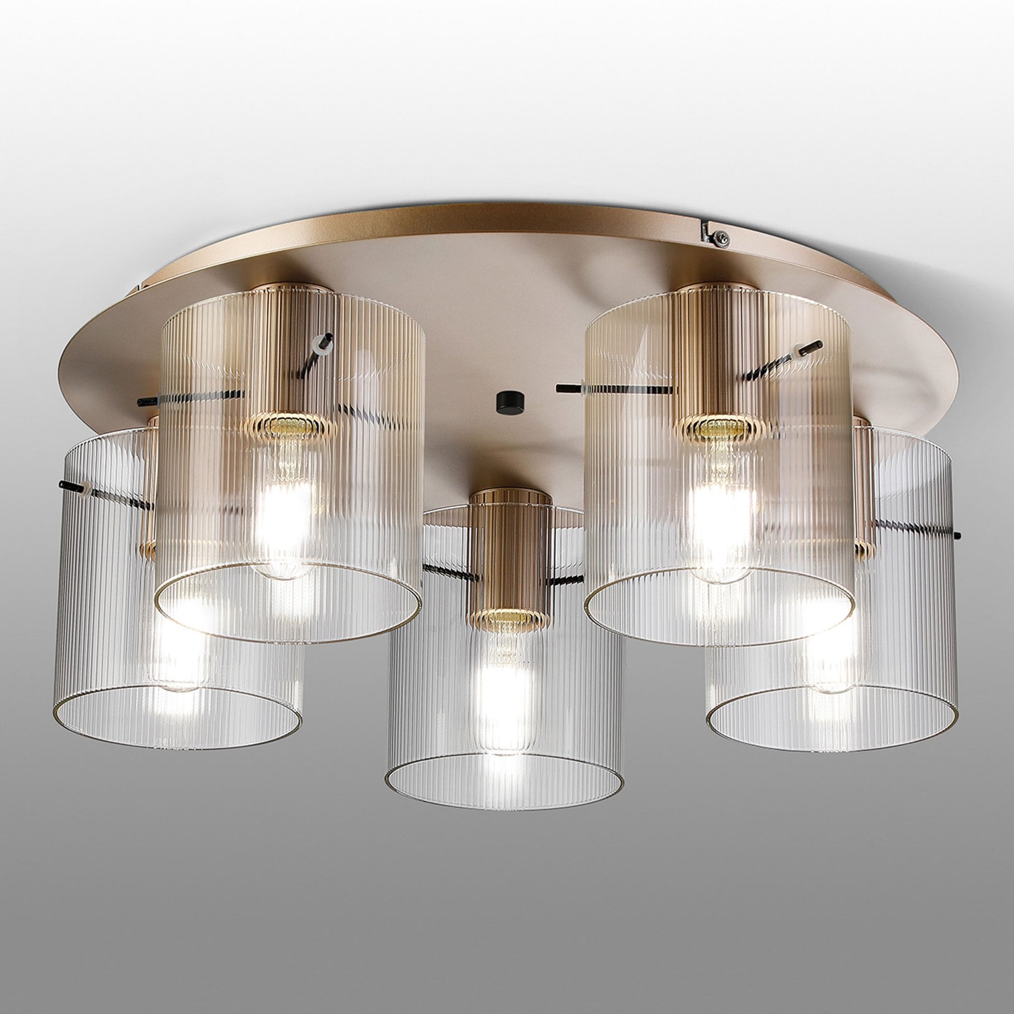 Lumiere Belstone Fine Ribbed 5 Light Flush Round Ceiling Light in Light ...