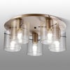Belstone Fine Ribbed 5 Light Flush Round Ceiling Light in Light Gold with Clear Glass