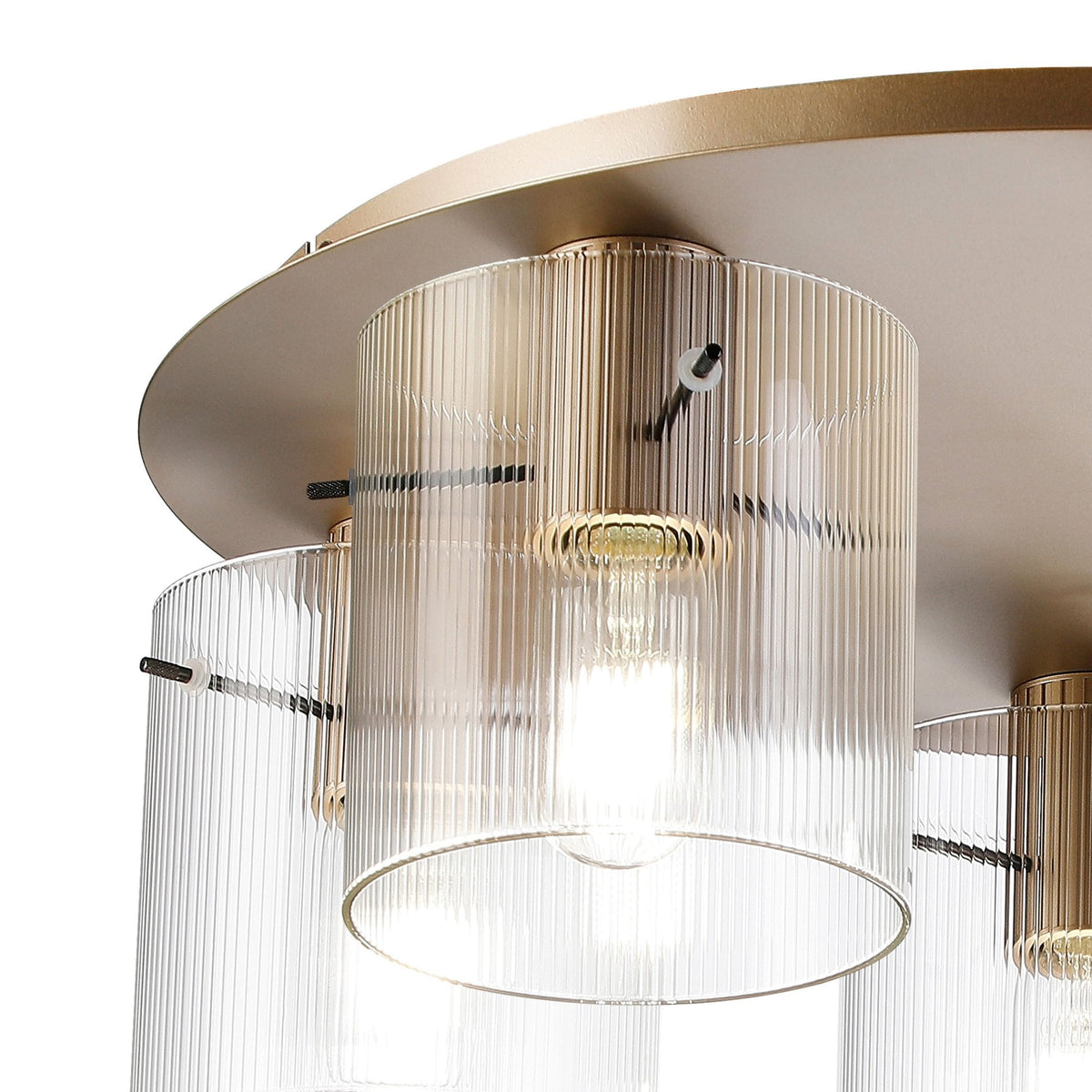Belstone Fine Ribbed 5 Light Flush Round Ceiling Light in Light Gold with Clear Glass