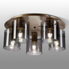Belstone Fine Ribbed 5 Light Flush Round Ceiling Light in Light Gold with Smoke Glass