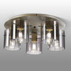 Belstone Wide Ribbed 5 Light Flush Round Ceiling Light in Beige Stone with Smoke Glass
