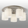 Belstone Wide Ribbed 5 Light Flush Round Ceiling Light in Beige Stone with Gloss White Glass