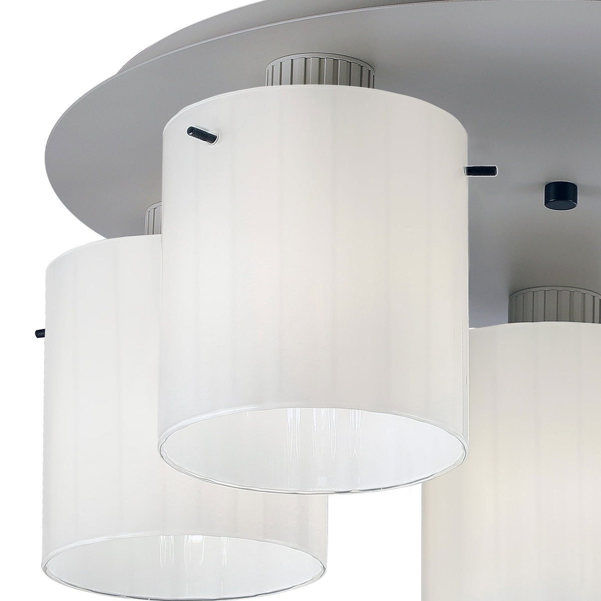 Belstone Wide Ribbed 5 Light Flush Round Ceiling Light in Beige Stone with Gloss White Glass
