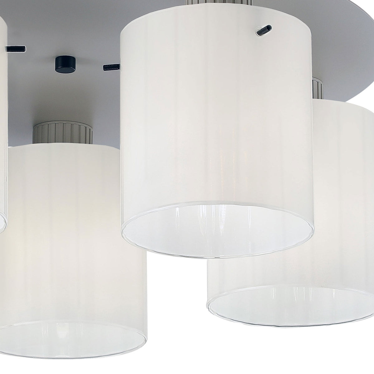 Belstone Wide Ribbed 5 Light Flush Round Ceiling Light in Beige Stone with Gloss White Glass