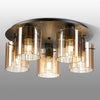 Belstone Wide Ribbed 5 Light Flush Round Ceiling Light in Dark Grey with Amber Glass