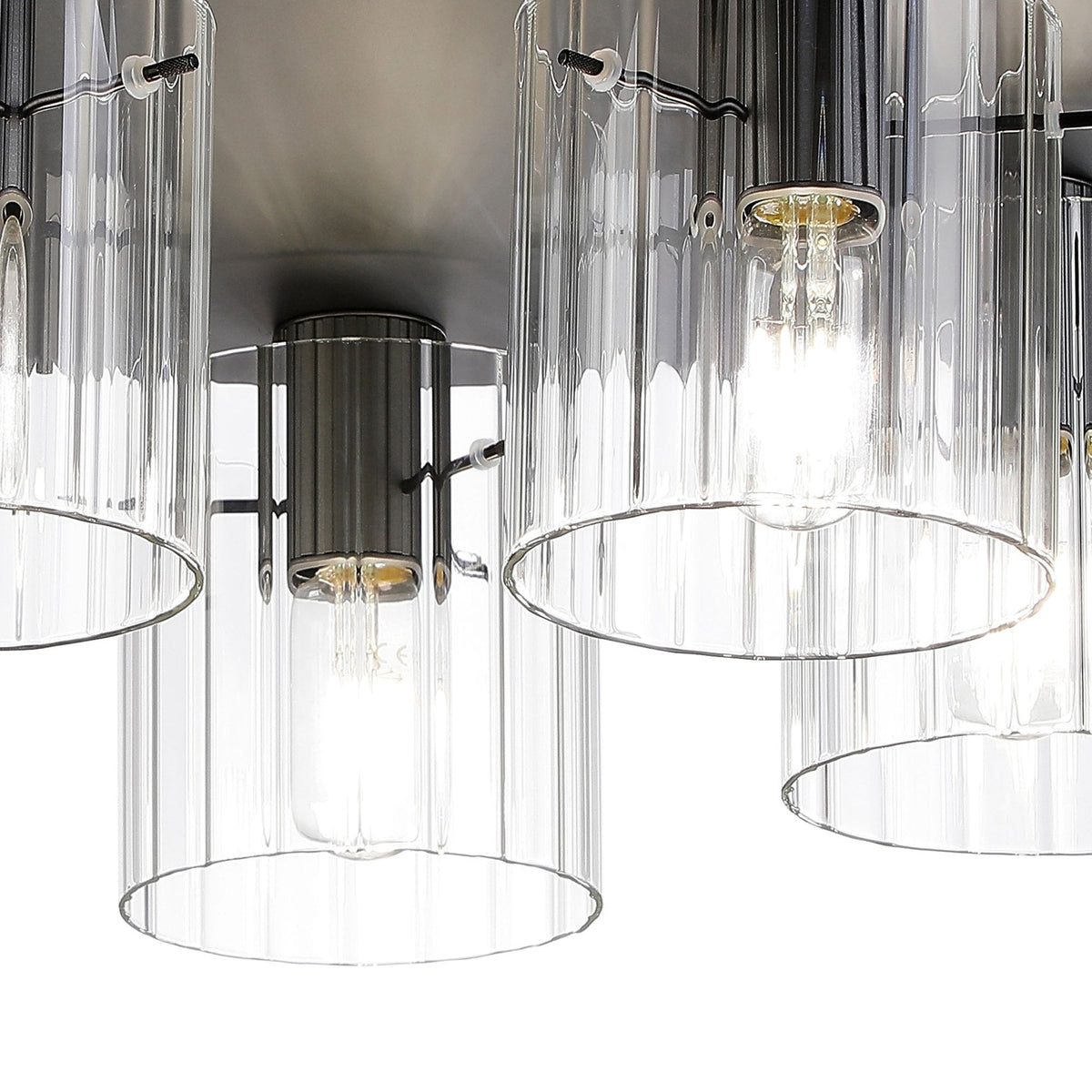 Belstone Wide Ribbed 5 Light Flush Round Ceiling Light in Dark Grey with Clear Glass