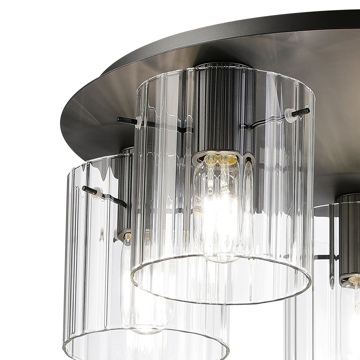 Belstone Wide Ribbed 5 Light Flush Round Ceiling Light in Dark Grey with Clear Glass