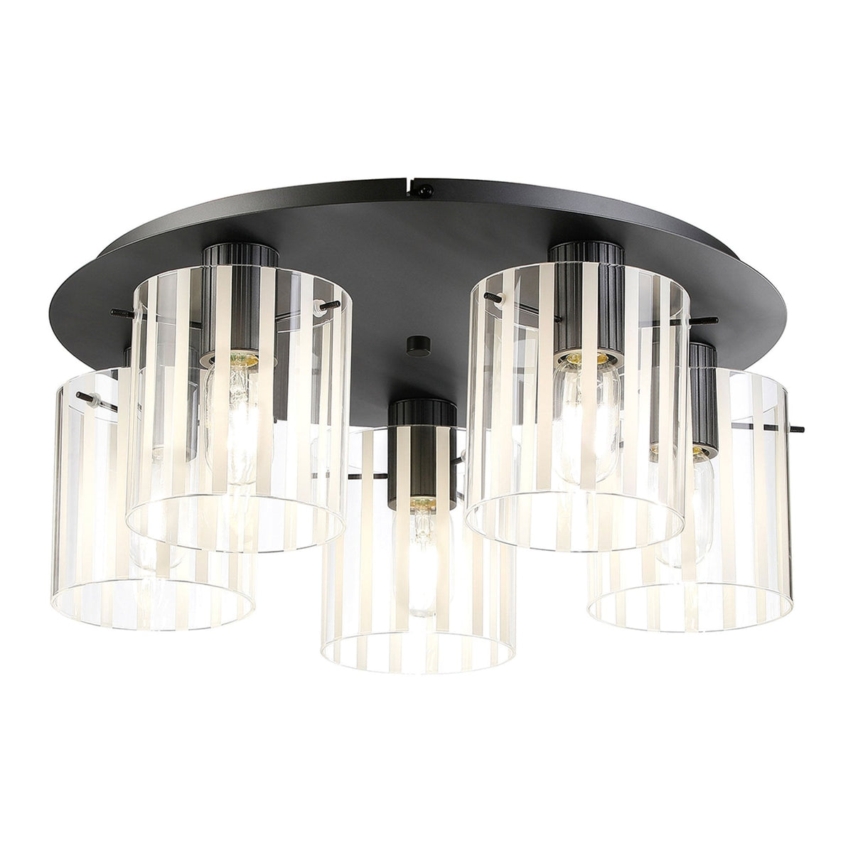Belstone Wide Ribbed 5 Light Flush Round Ceiling Light in Dark Grey with Frosted & Clear Glass