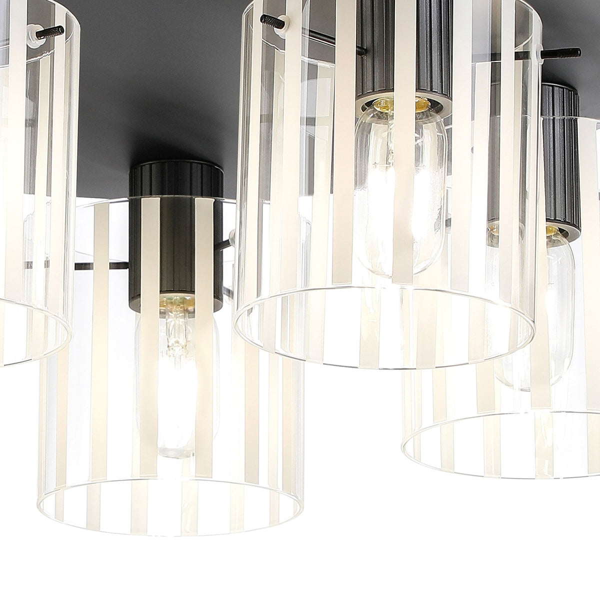 Belstone Wide Ribbed 5 Light Flush Round Ceiling Light in Dark Grey with Frosted & Clear Glass