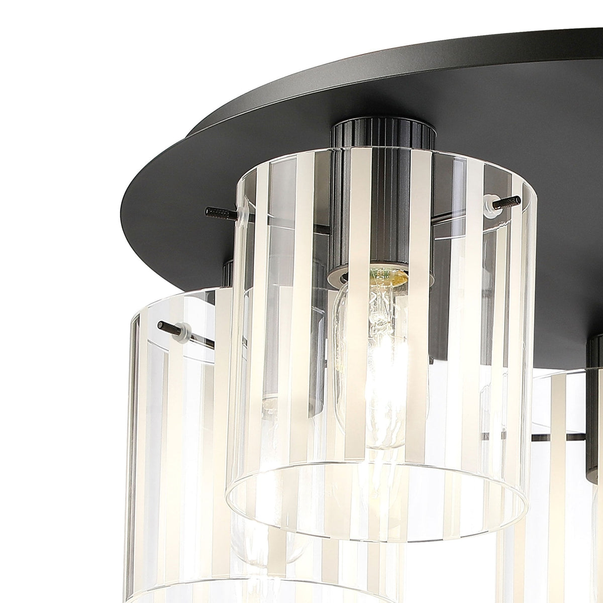Belstone Wide Ribbed 5 Light Flush Round Ceiling Light in Dark Grey with Frosted & Clear Glass
