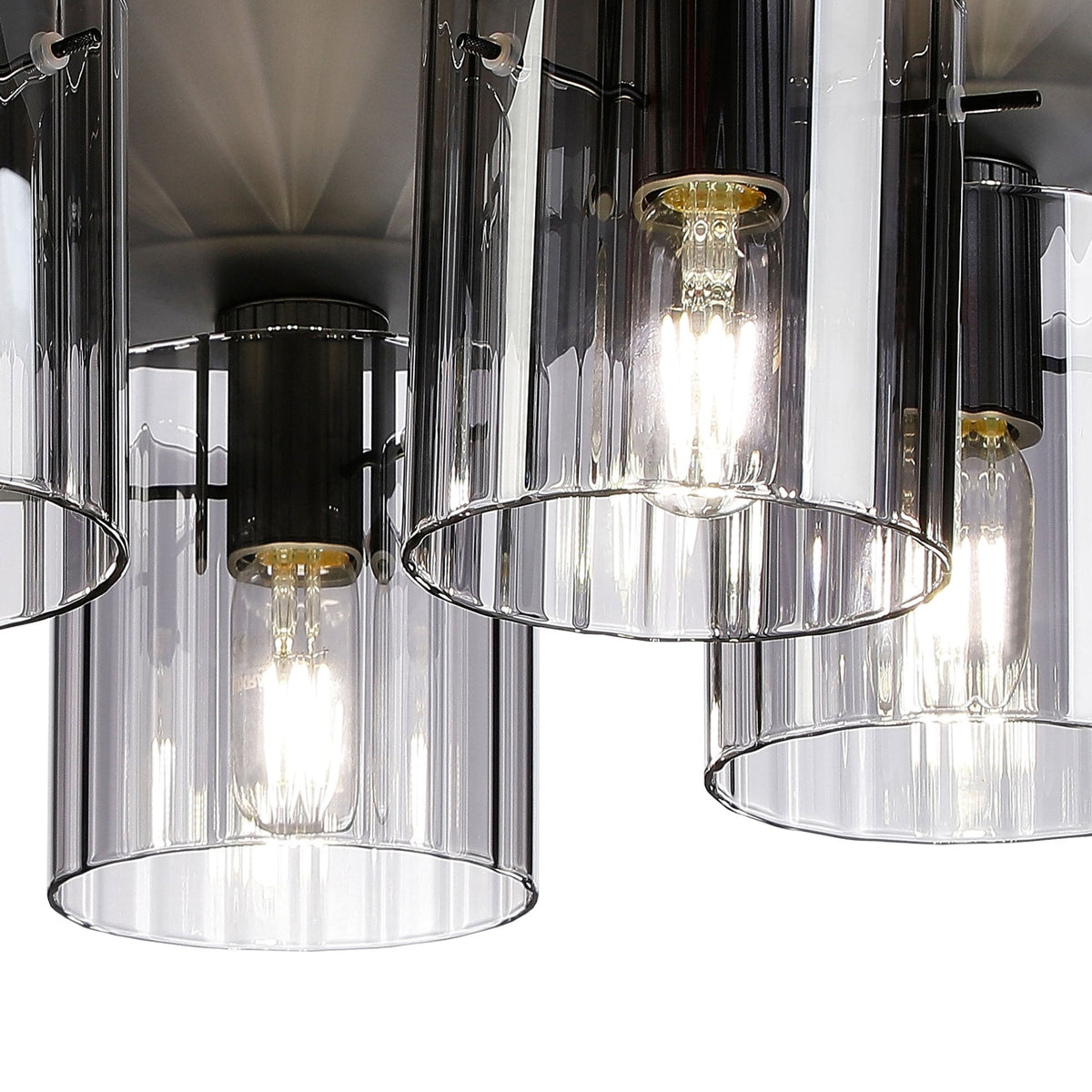 Belstone Wide Ribbed 5 Light Flush Round Ceiling Light in Dark Grey with Smoke Glass