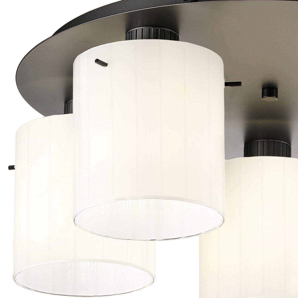 Belstone Wide Ribbed 5 Light Flush Round Ceiling Light in Dark Grey with Gloss White Glass