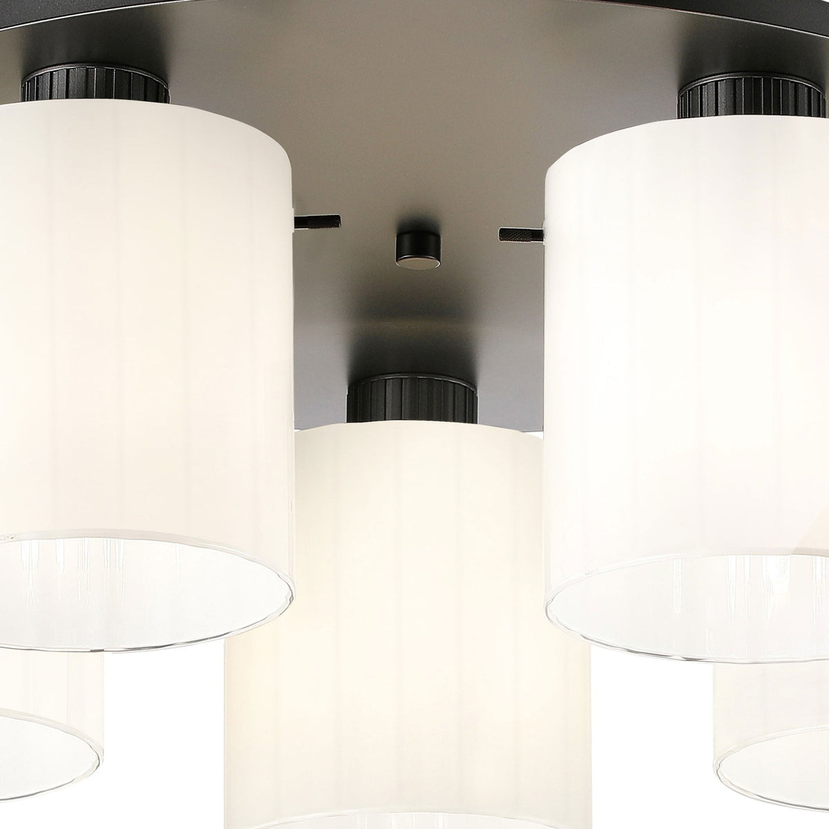 Belstone Wide Ribbed 5 Light Flush Round Ceiling Light in Dark Grey with Gloss White Glass