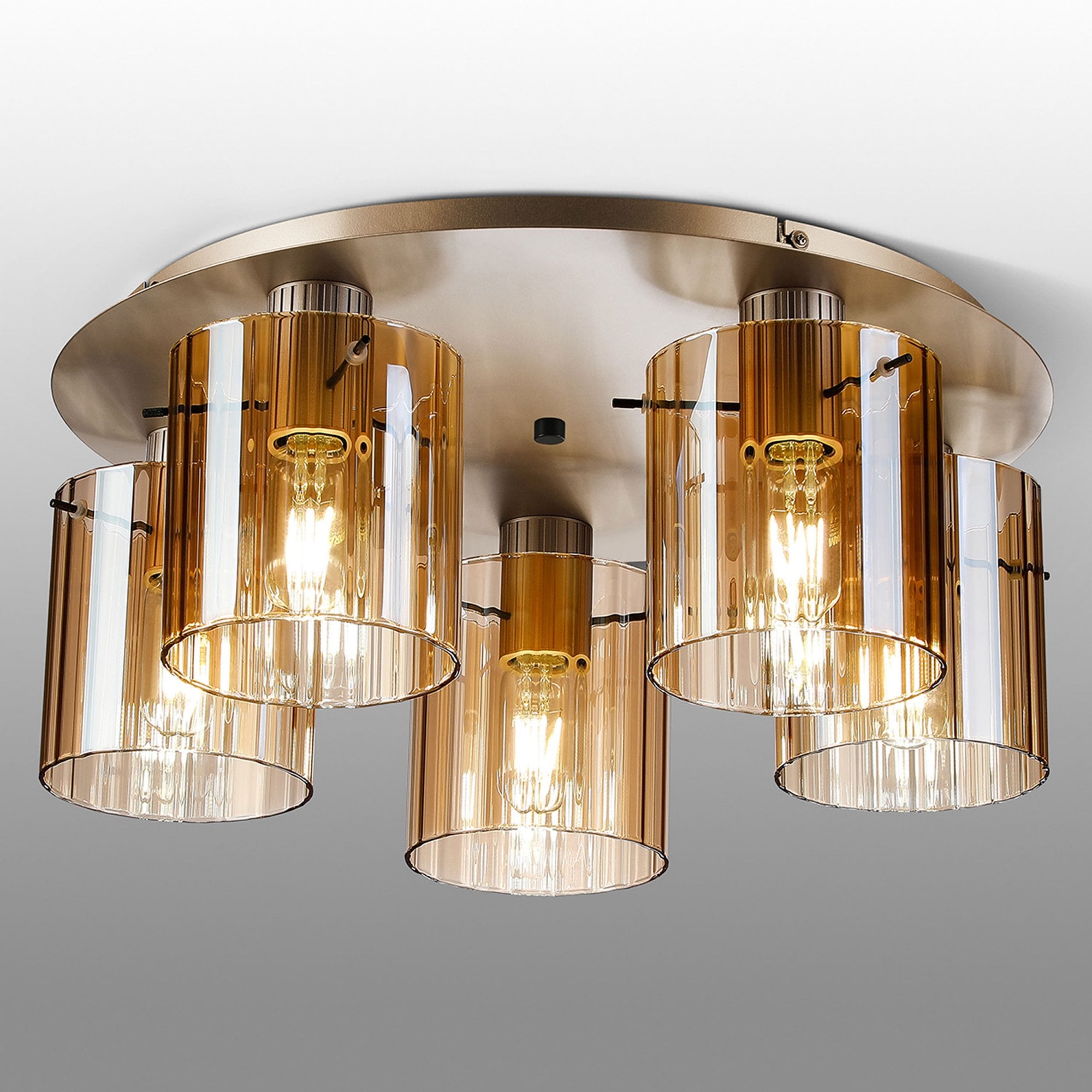 Lumiere Belstone Wide Ribbed 5 Light Flush Round Ceiling Light in Light ...