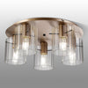 Belstone Wide Ribbed 5 Light Flush Round Ceiling Light in Light Gold with Clear Glass