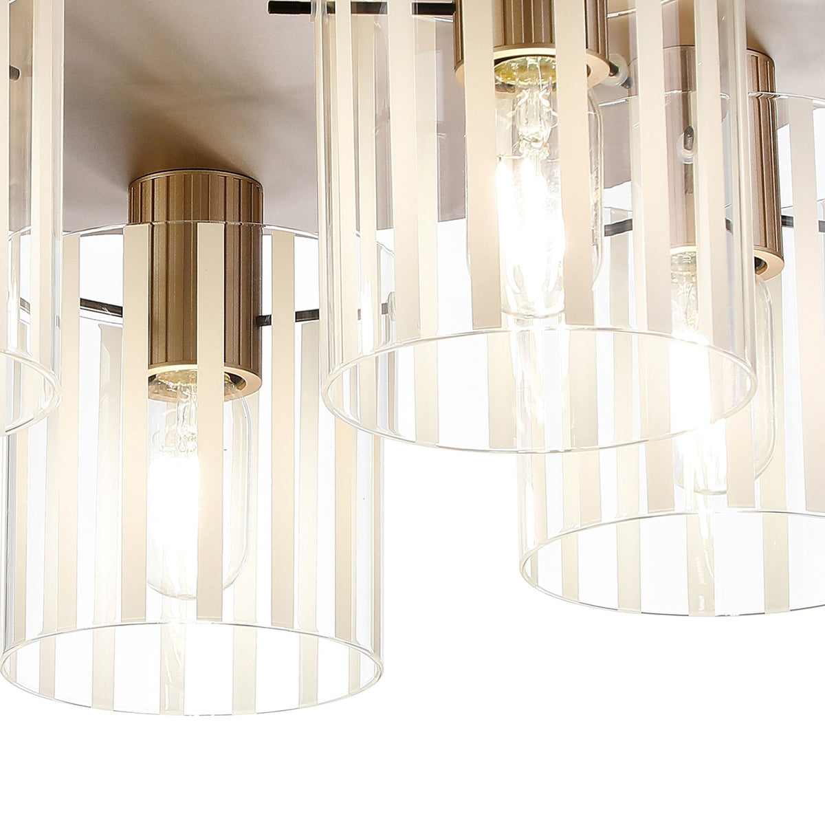 Belstone Wide Ribbed 5 Light Flush Round Ceiling Light in Light Gold with Frosted & Clear Glass
