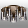 Belstone Wide Ribbed 5 Light Flush Round Ceiling Light in Light Gold with Smoke Glass