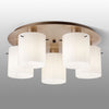 Belstone Wide Ribbed 5 Light Flush Round Ceiling Light in Light Gold with Gloss White Glass