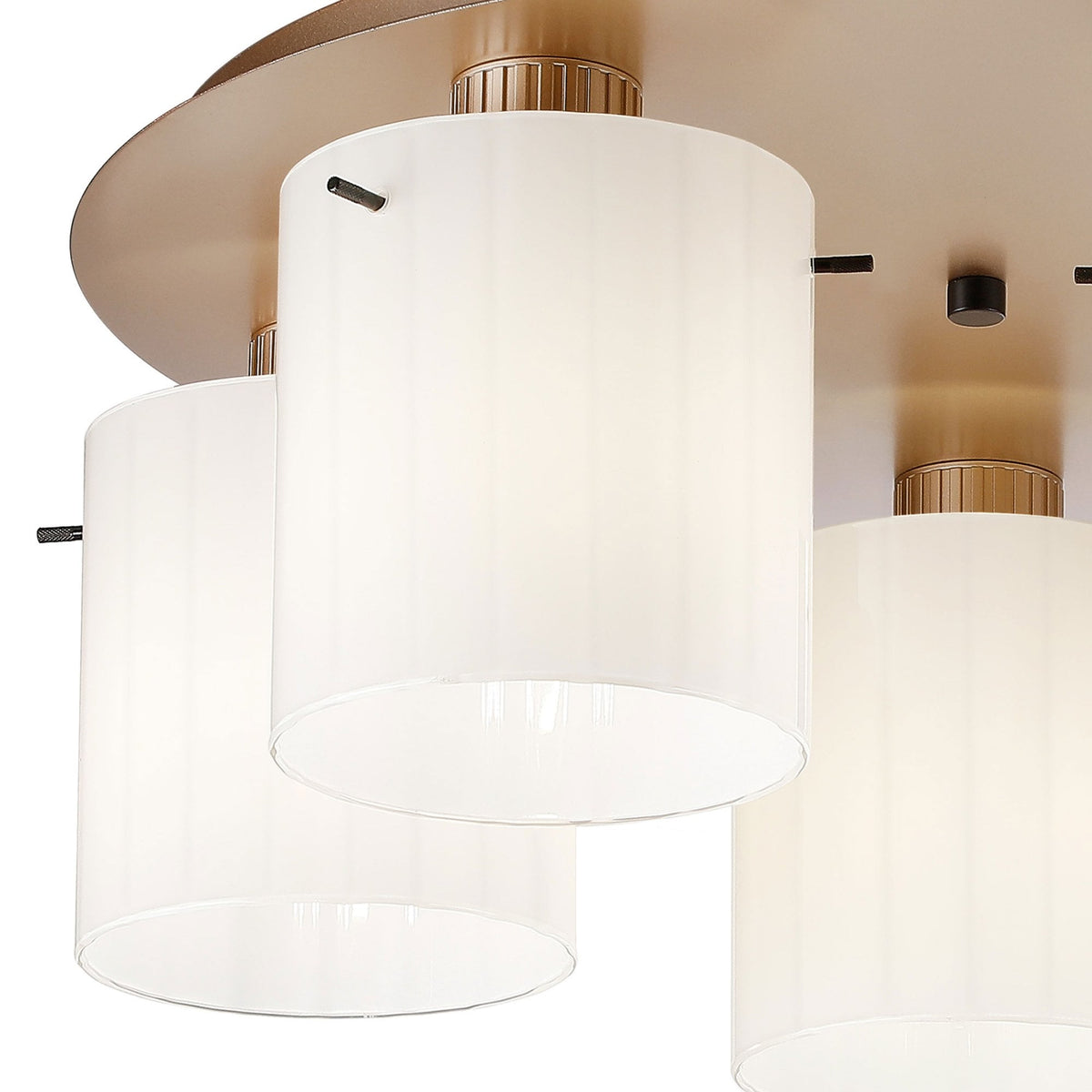 Belstone Wide Ribbed 5 Light Flush Round Ceiling Light in Light Gold with Gloss White Glass
