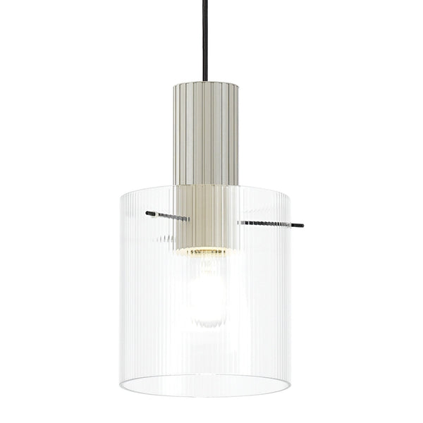 Belstone Fine Ribbed Single Drop Pendant in Beige Stone with Clear Glass