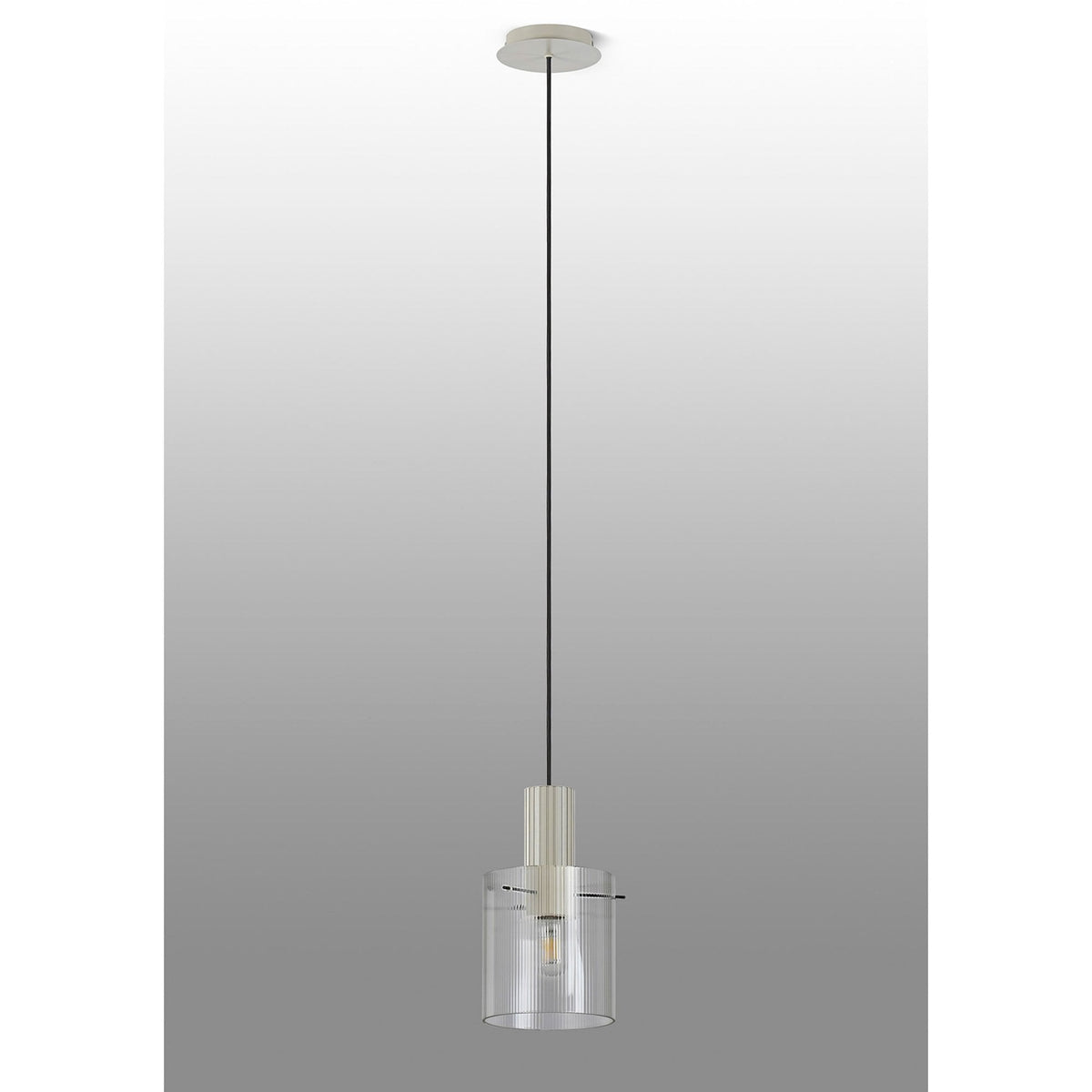 Belstone Fine Ribbed Single Drop Pendant in Beige Stone with Clear Glass