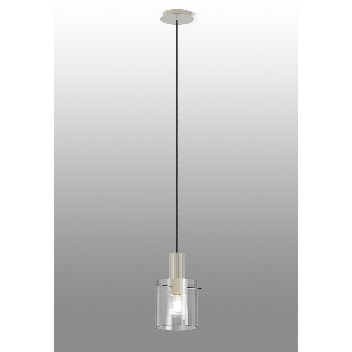 Belstone Fine Ribbed Single Drop Pendant in Beige Stone with Clear Glass