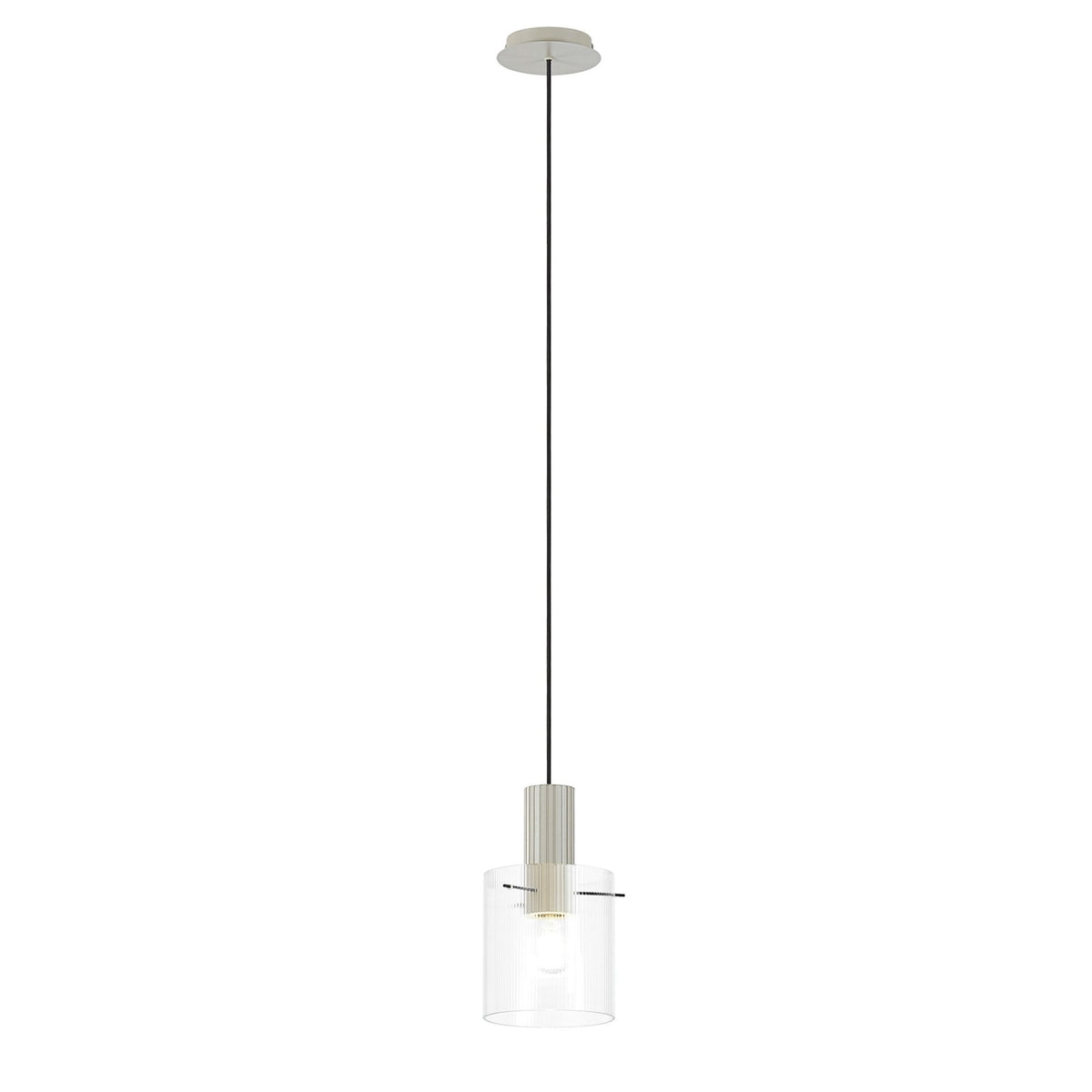 Belstone Fine Ribbed Single Drop Pendant in Beige Stone with Clear Glass