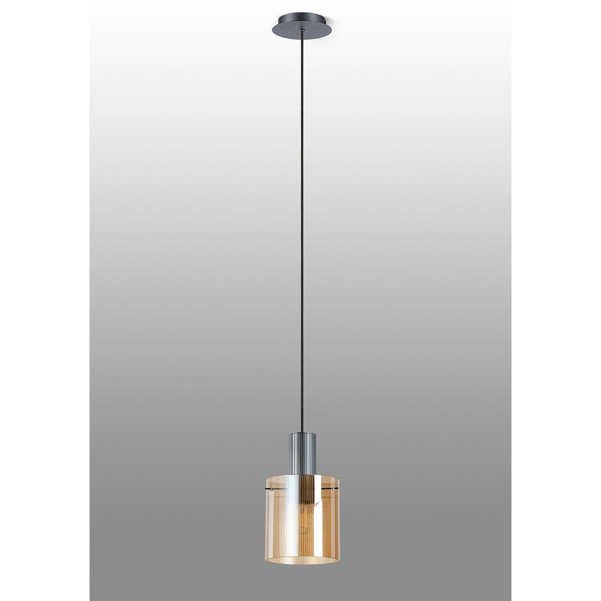 Belstone Fine Ribbed Single Drop Pendant in Dark Grey with Amber Glass