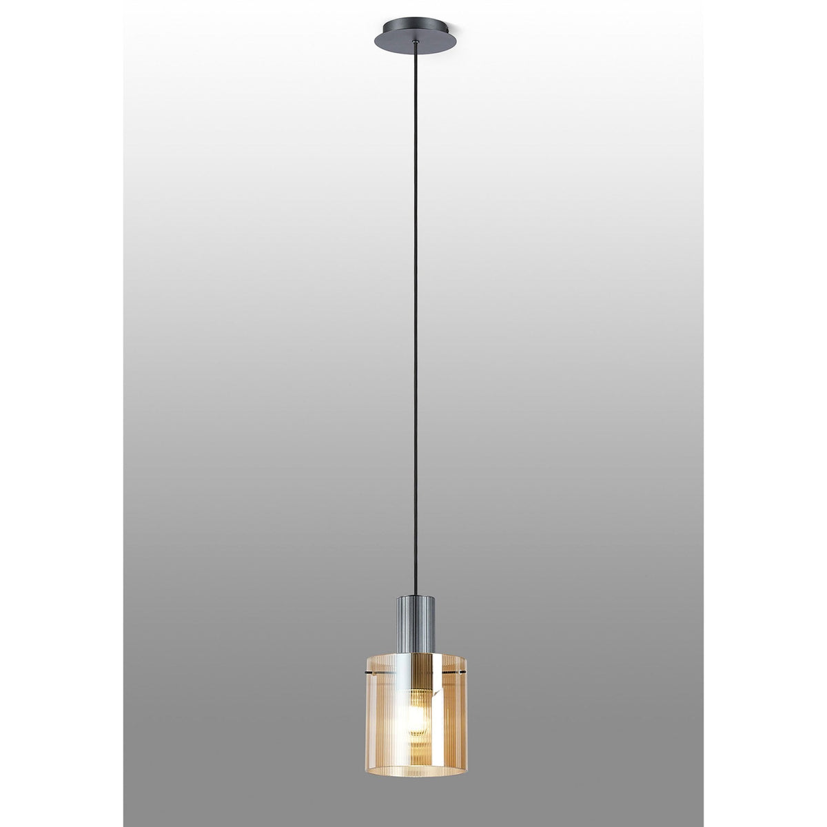 Belstone Fine Ribbed Single Drop Pendant in Dark Grey with Amber Glass