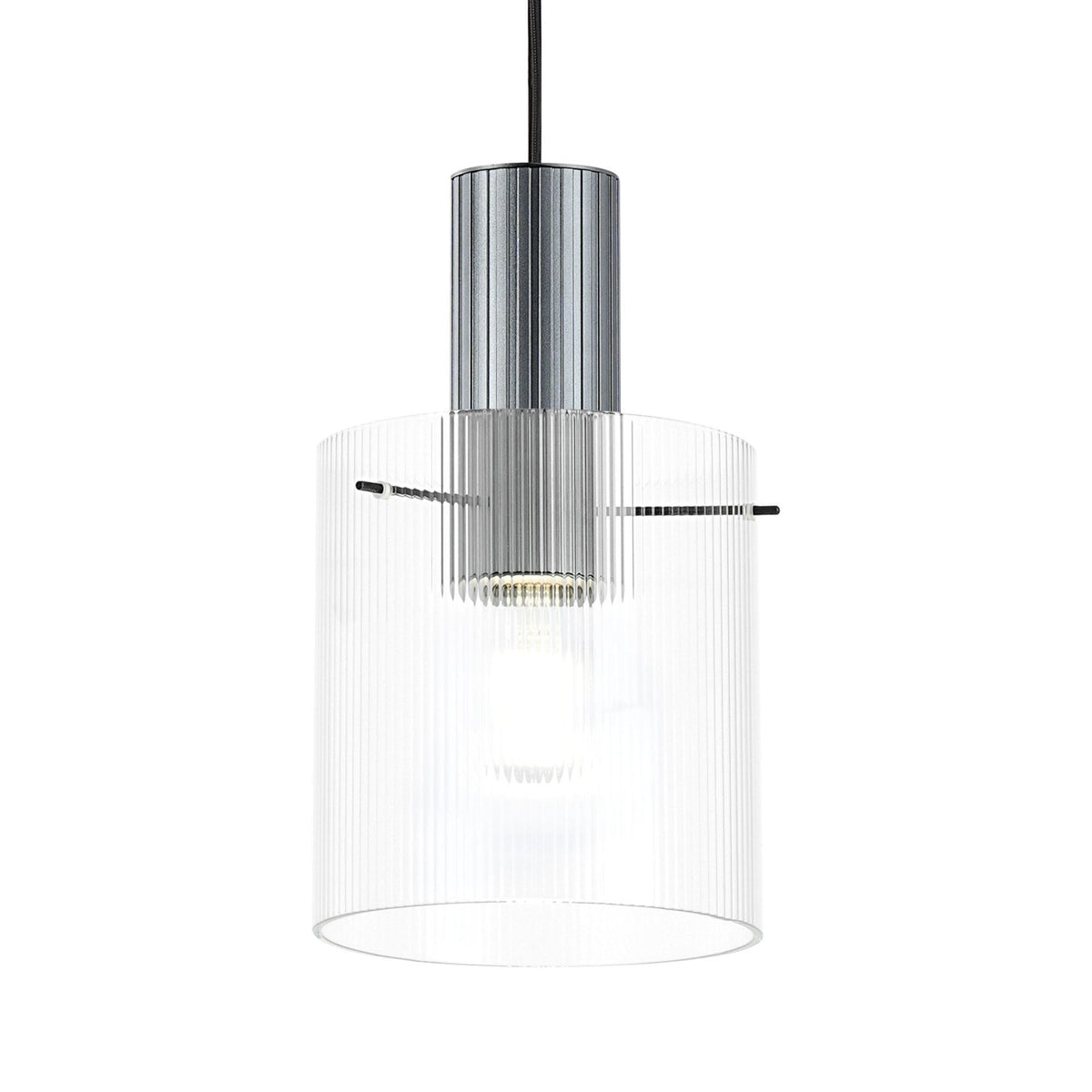 Belstone Fine Ribbed Single Drop Pendant in Dark Grey with Clear Glass