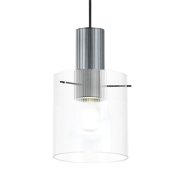 Belstone Fine Ribbed Single Drop Pendant in Dark Grey with Clear Glass