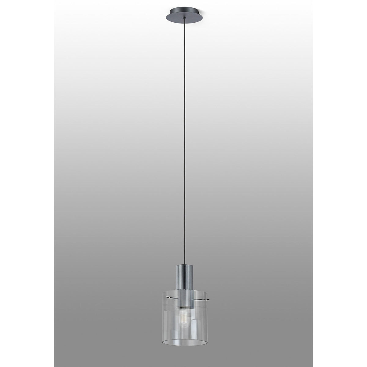 Belstone Fine Ribbed Single Drop Pendant in Dark Grey with Clear Glass