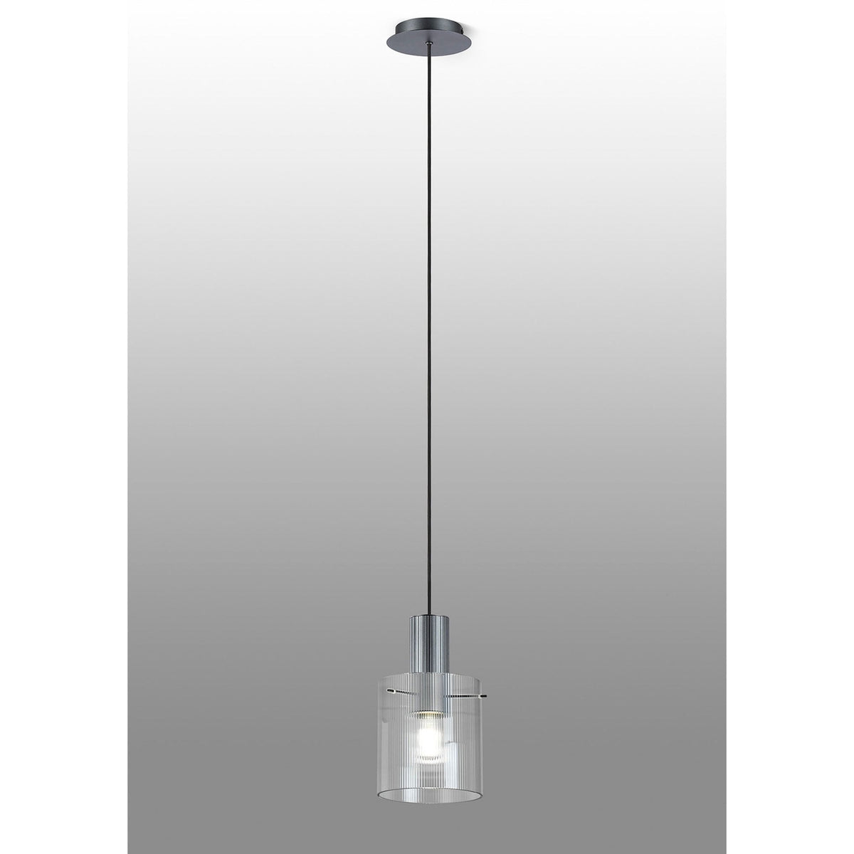 Belstone Fine Ribbed Single Drop Pendant in Dark Grey with Clear Glass