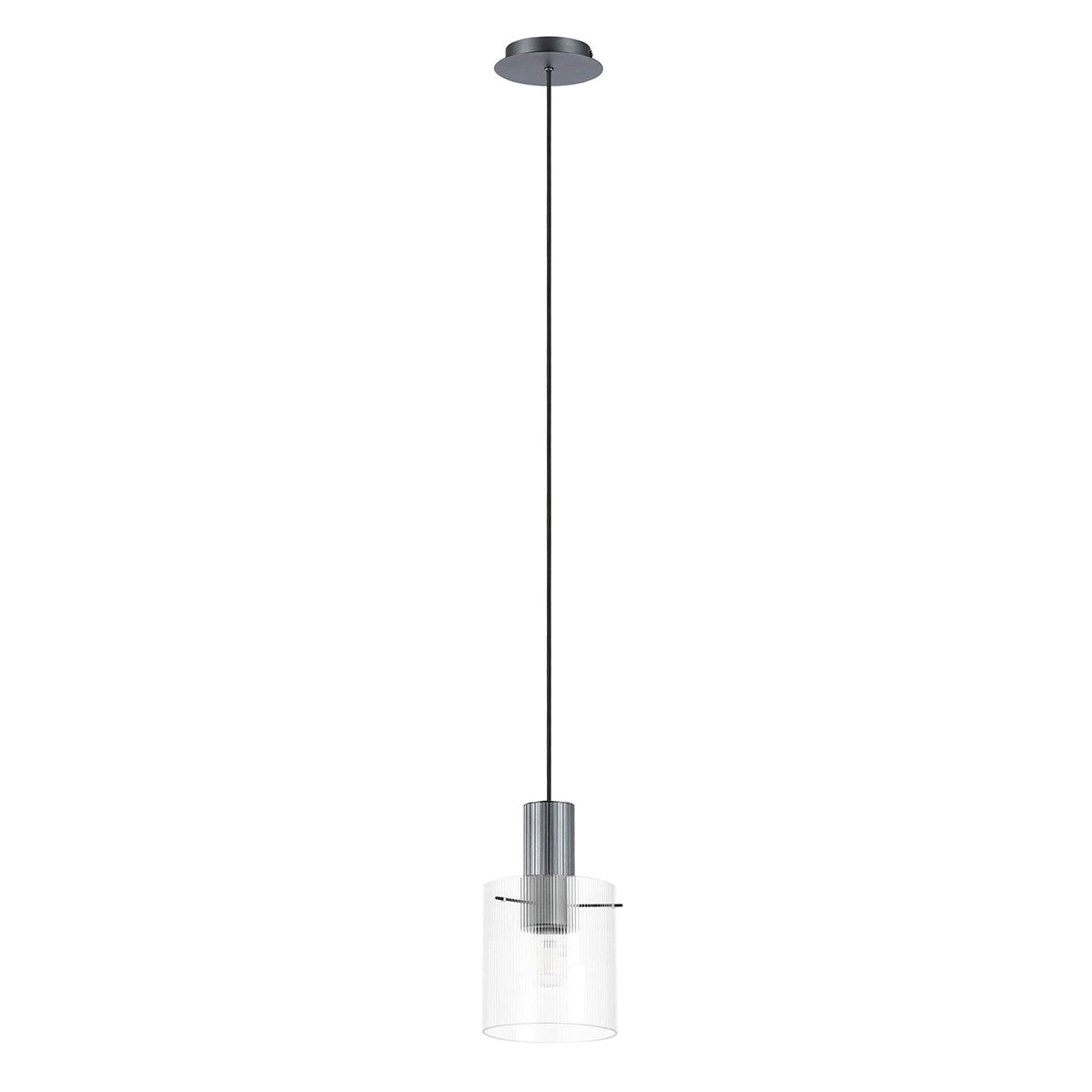 Belstone Fine Ribbed Single Drop Pendant in Dark Grey with Clear Glass