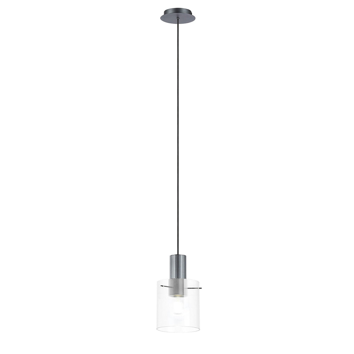 Belstone Fine Ribbed Single Drop Pendant in Dark Grey with Clear Glass