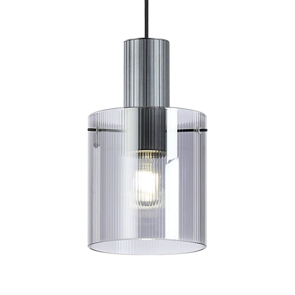 Belstone Fine Ribbed Single Drop Pendant in Dark Grey with Smoke Glass