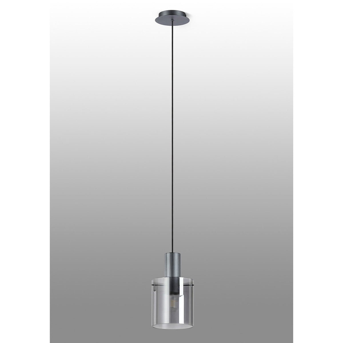 Belstone Fine Ribbed Single Drop Pendant in Dark Grey with Smoke Glass