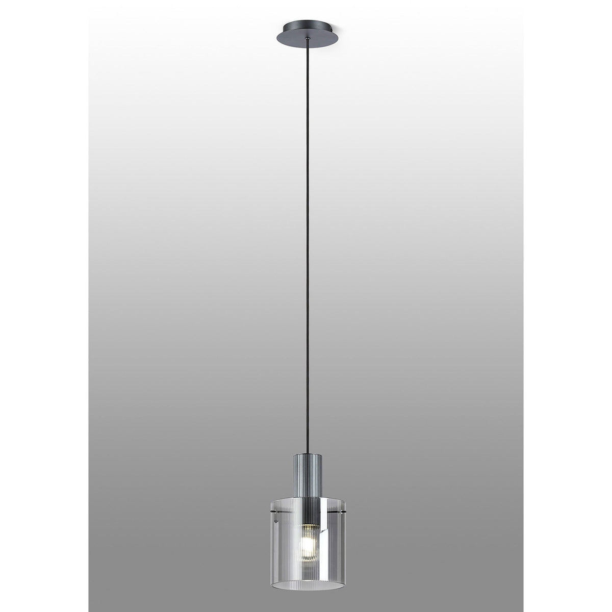 Belstone Fine Ribbed Single Drop Pendant in Dark Grey with Smoke Glass