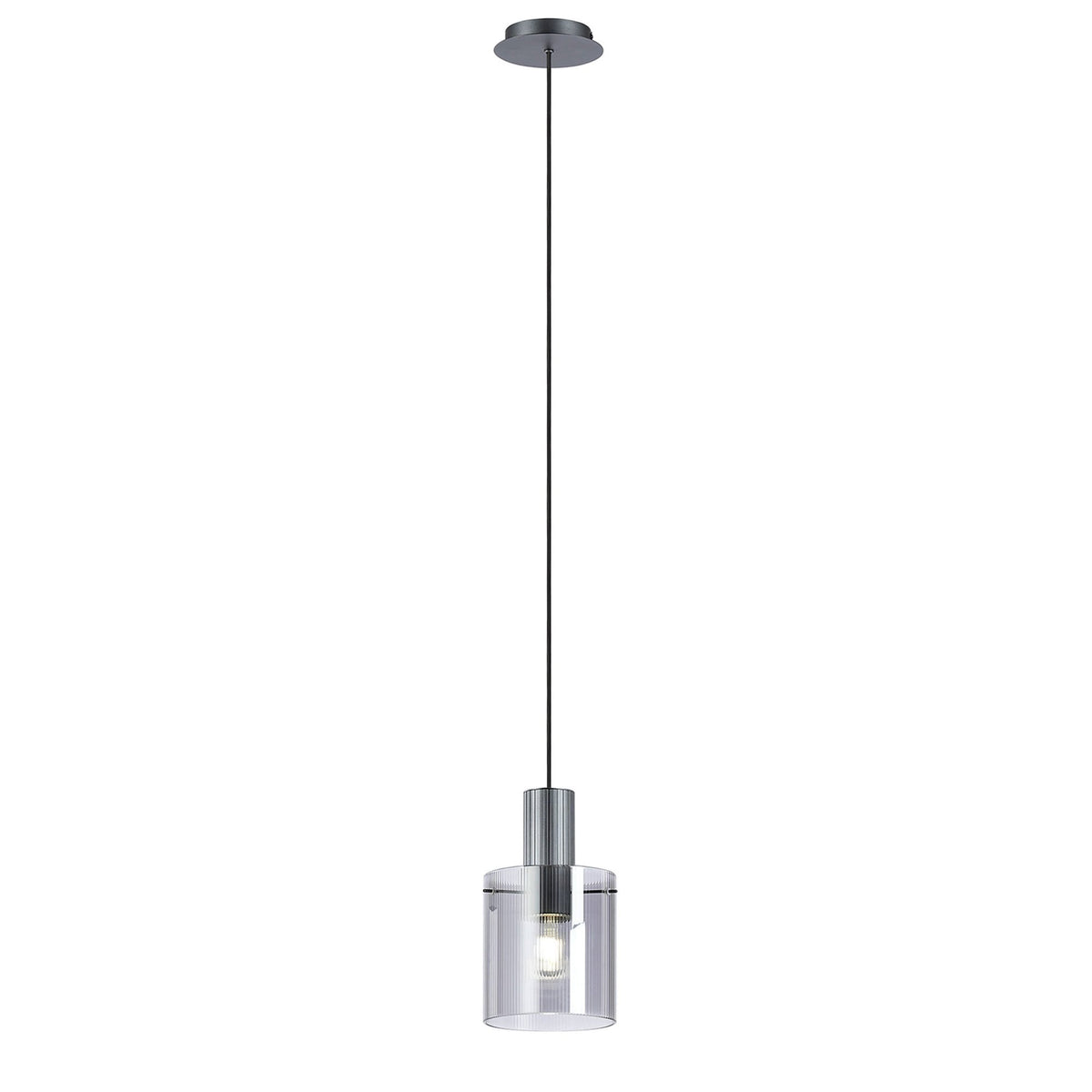 Belstone Fine Ribbed Single Drop Pendant in Dark Grey with Smoke Glass