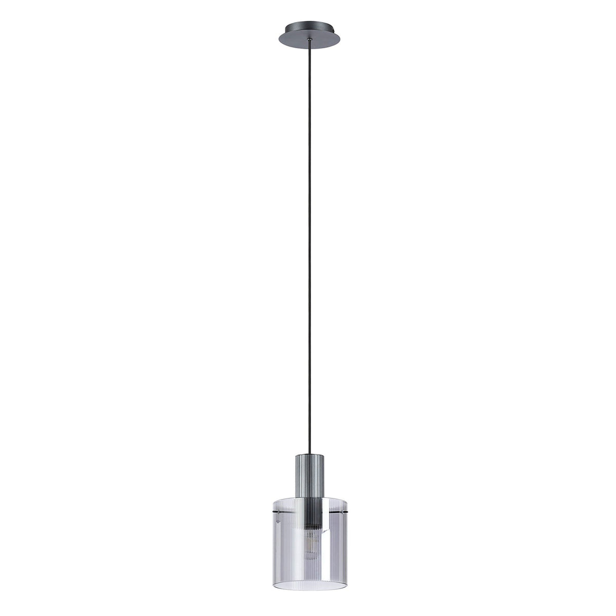 Belstone Fine Ribbed Single Drop Pendant in Dark Grey with Smoke Glass
