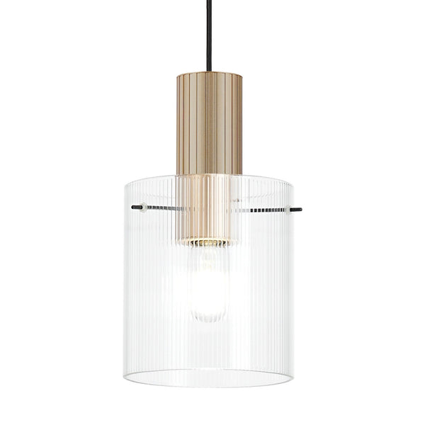 Belstone Fine Ribbed Single Drop Pendant in Light Gold with Clear Glass