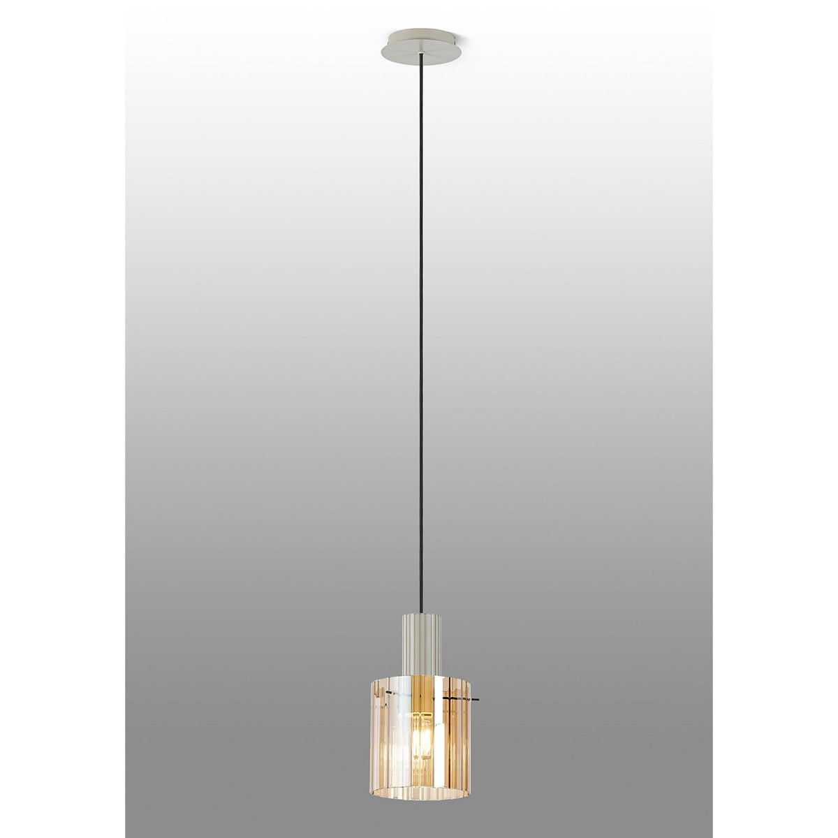 Belstone Wide Ribbed Single Drop Pendant in Beige Stone with Amber Glass