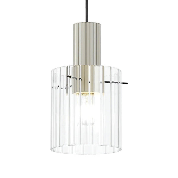 Belstone Wide Ribbed Single Drop Pendant in Beige Stone with Clear Glass