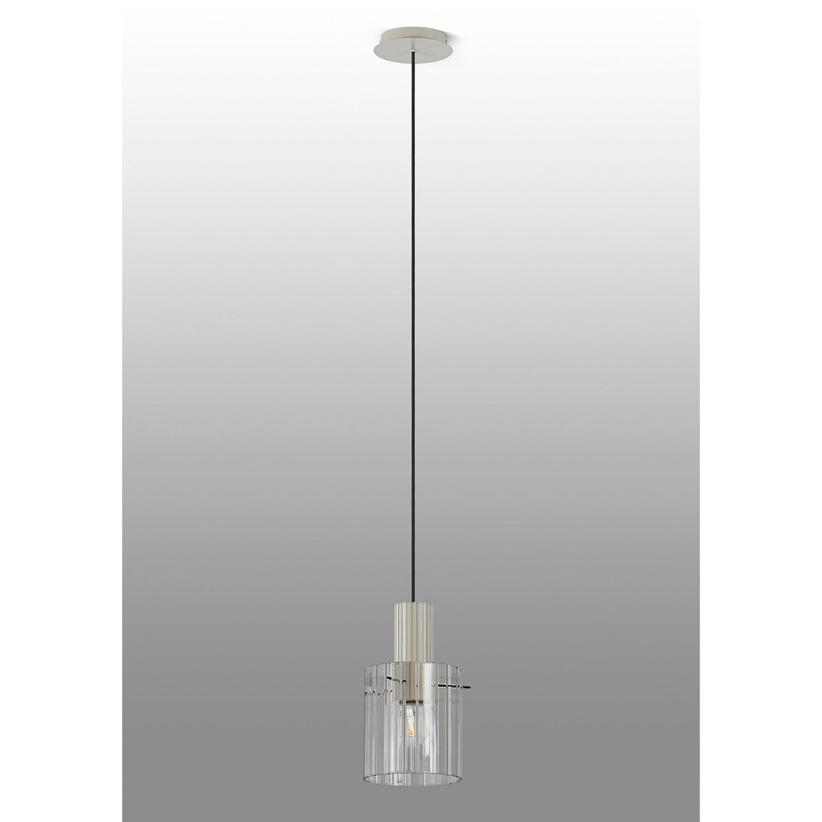 Belstone Wide Ribbed Single Drop Pendant in Beige Stone with Clear Glass