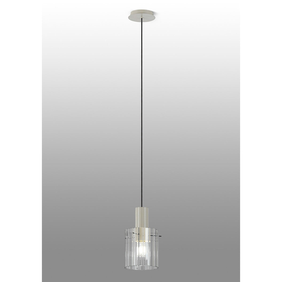 Belstone Wide Ribbed Single Drop Pendant in Beige Stone with Clear Glass