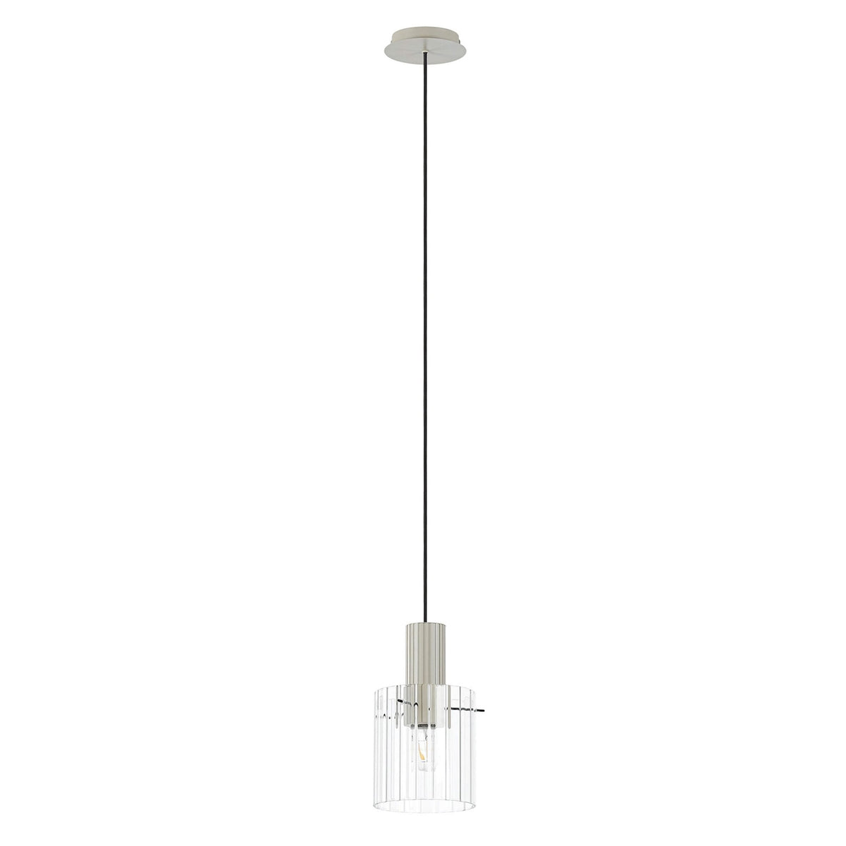 Belstone Wide Ribbed Single Drop Pendant in Beige Stone with Clear Glass