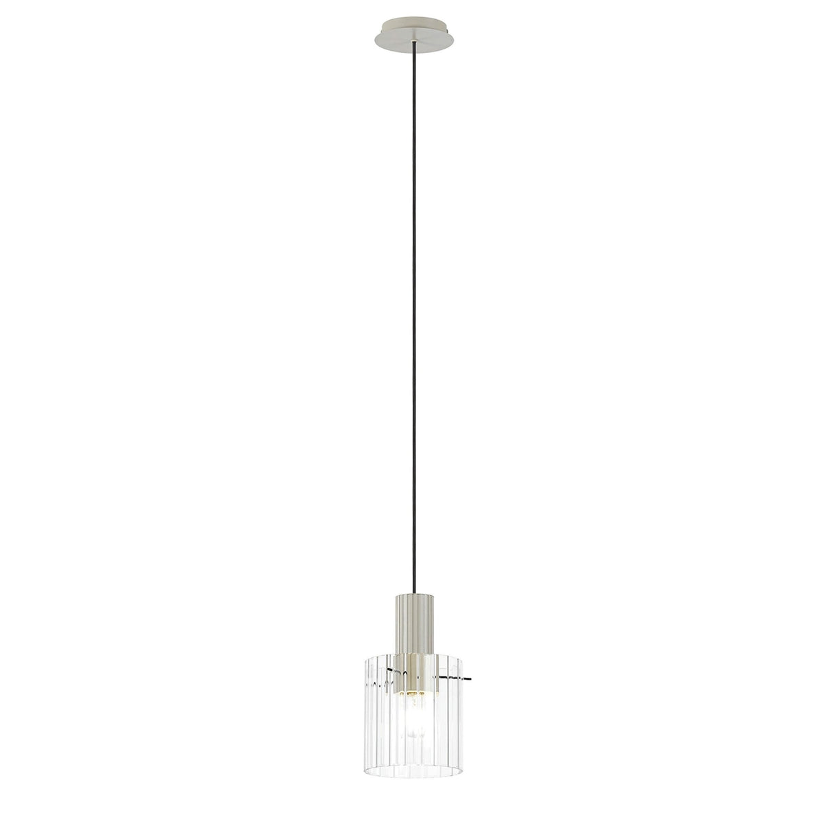 Belstone Wide Ribbed Single Drop Pendant in Beige Stone with Clear Glass