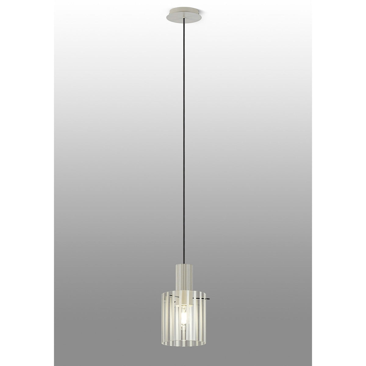 Belstone Wide Ribbed Single Drop Pendant in Beige Stone with Frosted & Clear Glass