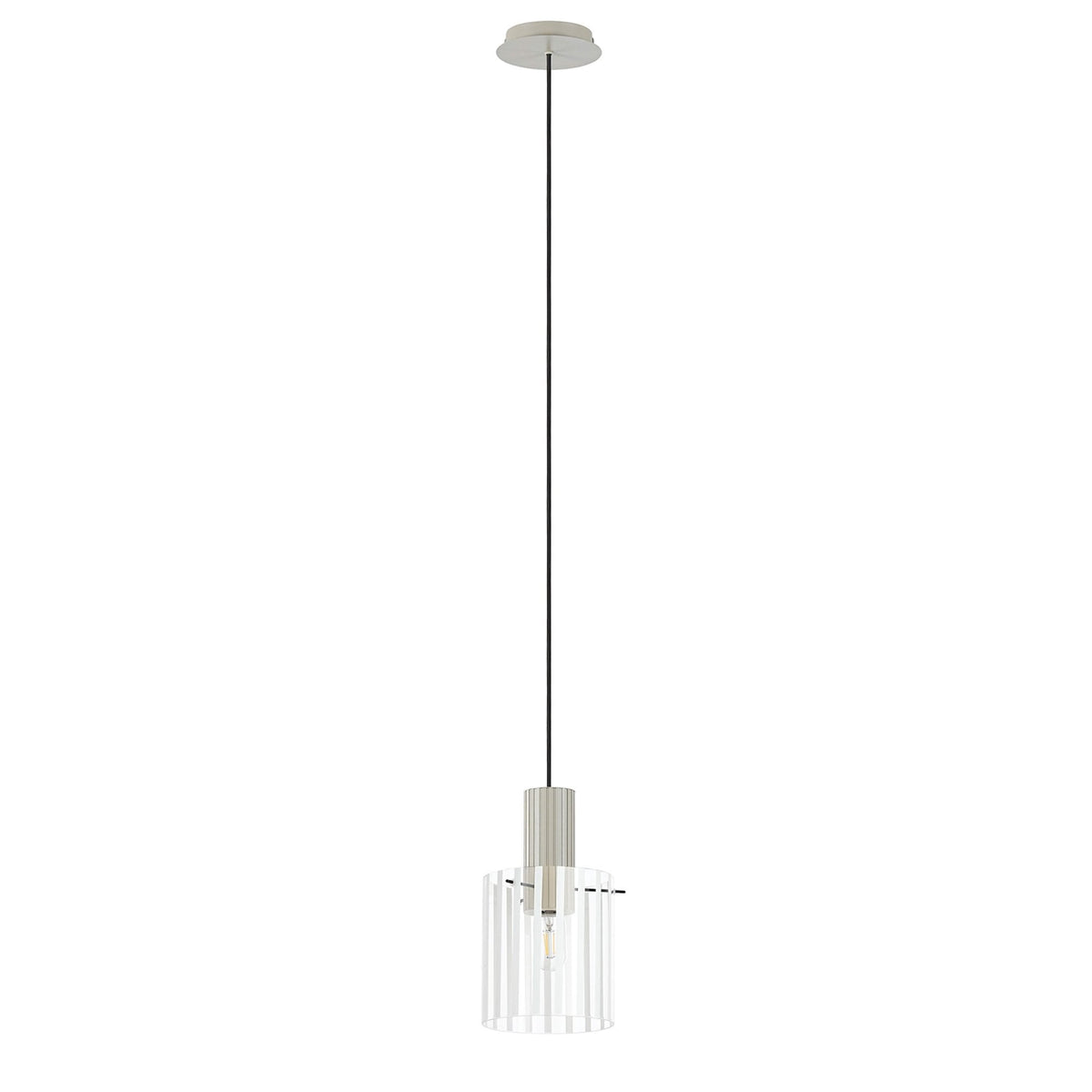 Belstone Wide Ribbed Single Drop Pendant in Beige Stone with Frosted & Clear Glass