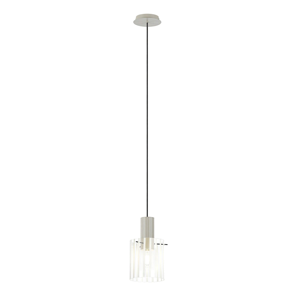 Belstone Wide Ribbed Single Drop Pendant in Beige Stone with Frosted & Clear Glass